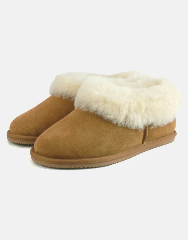 Women's Heather Sheepskin and Suede Slipper Boots – Chestnut - British Boxers