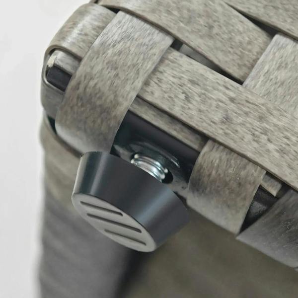 Light grey rattan planter corner detail with screw and connector piece
