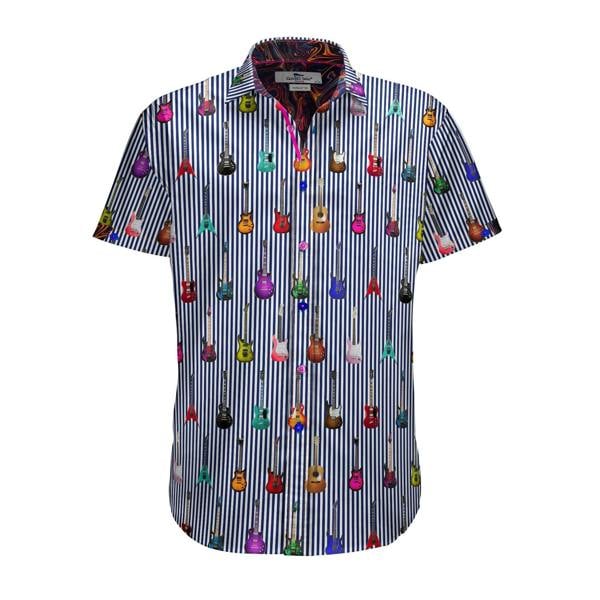 GUITAR STRIPE PRINT SHORT SLEEVE SHIRT - Premium Men's Patterned Shirt by Claudio Lugli | Bold Design, Tailored Fit, Best Printed Shirts