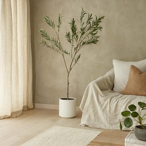 Wyld Haus 180cm Tall Mediterranean  Artificial Olive Tree In White Ceramic Pot