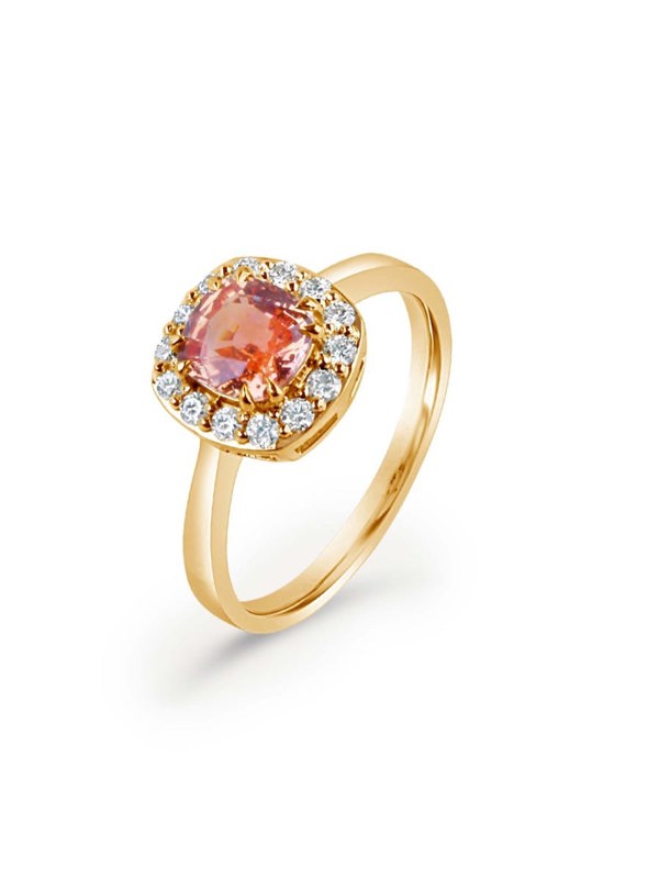 Gemdaia Natural Padparadscha & Diamond Halo Ring