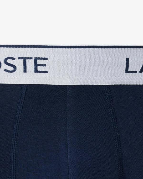 Lacoste 3 - Pack Contrast Stripe Stretch Cotton Mens Trunks - Navy Blue 166 | CHO | Designer Mens Underwear