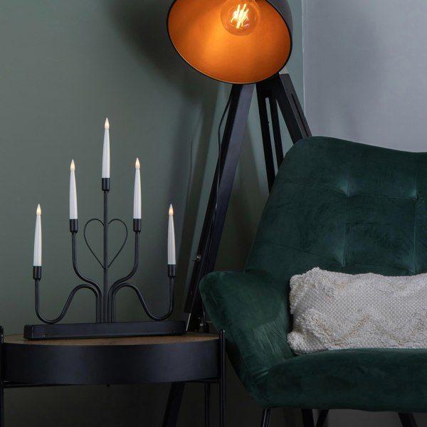 Samuel Alexander 32cm Battery Operated Light up Black Metal Heart Christmas Candlebridge with 5 Warm White LEDs