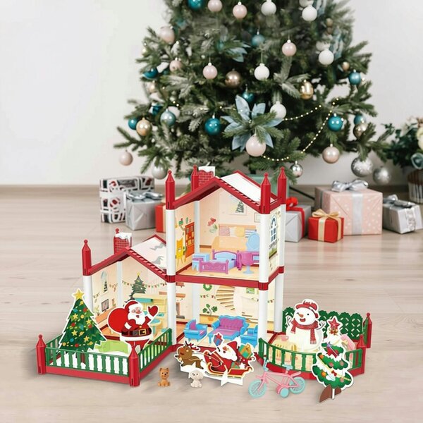 deAO Toys Christmas Doll House Playset, Dream House Pretend Doll House with Accessories Dolls House Garden Princess House Birthday Gifts - 3+