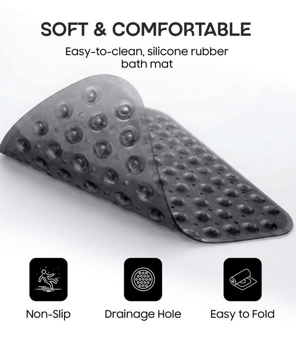 ADOV Corner Shower Mat, 54 x 54cm Curved Non Slip Bath Mat with Suction Cups and Drainage Holes