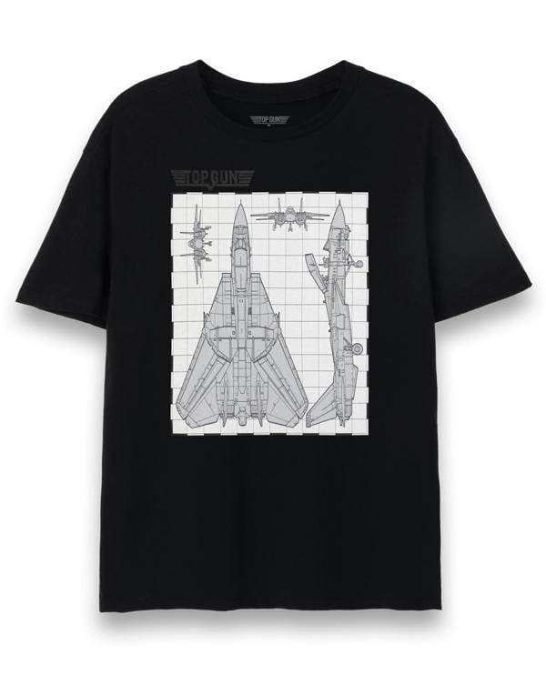 Top Gun Mens Black Fighter Jet Blue Print Short Sleeved T-Shirt