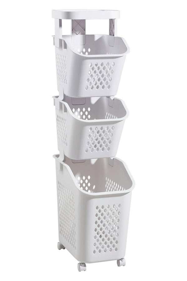 Living and Home 3-Tier Storage Rack Laundry Baskets with Casters