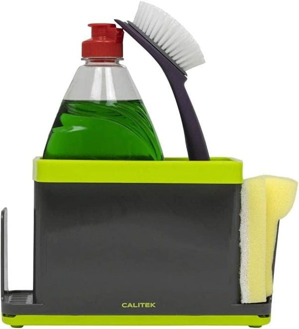 CALITEK Sink Caddy Washing Up Storage Tidy with Removable Drip Tray Green