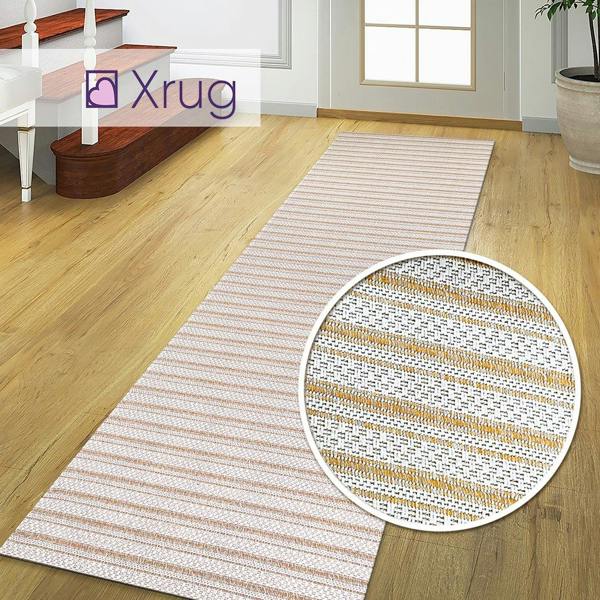 Cotton Rug Yellow Mustard Cream Stirped Small Large Runner Washable Living Room Bedroom Flat Woven Carpet Area Mat - 75x300cm (2'5"x9'8")