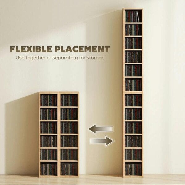 Bobobiy Set of 2 CD Media Display Shelf Unit Tower Rack with Adjustable Shelves, Natural