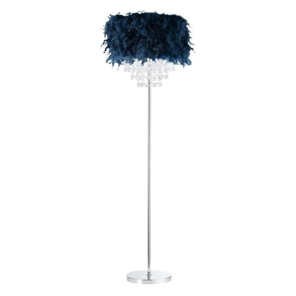 Chandelier Style Midnight Blue Feather Floor Lamp with Waterfall Drops Image 1