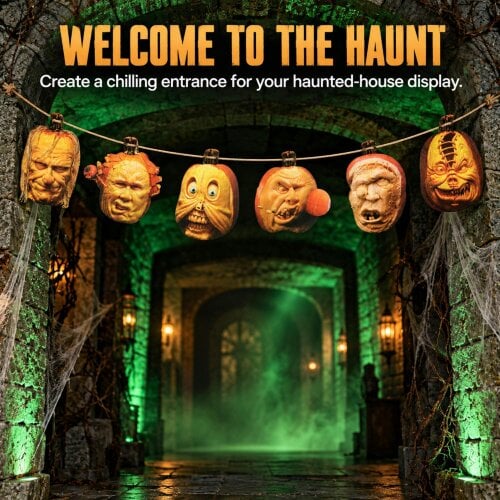 Shatchi 20x25cm Pumpkin Face Banner Halloween Hanging Garland with 6 Cut-Outs