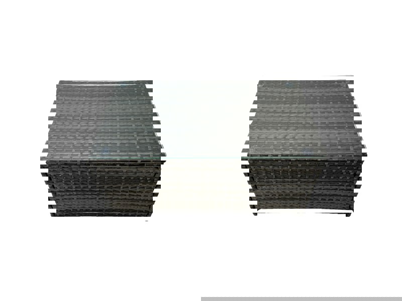 Fimous 10 Seater Garden Outdoor Rattan Furniture Set Patio Corner Sofa Rectangular Coffee Table with 2 Big Stools Side Table Dark Grey