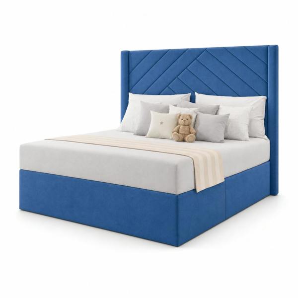 Great British Beds Sandra Winged Divan Bed - Blue Plush