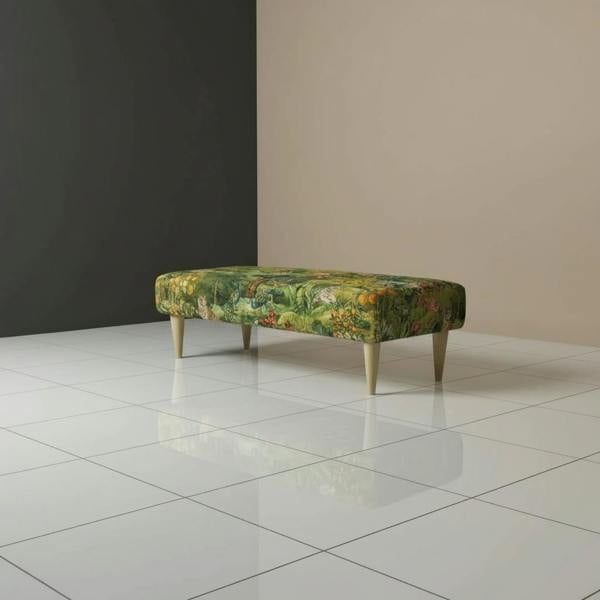Luxury abstract art style upholstered bench with solid wooden legs