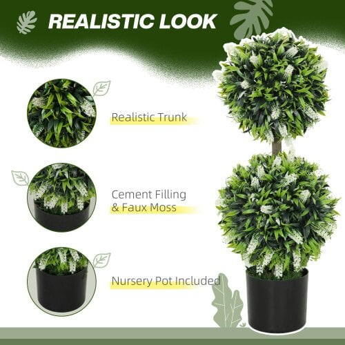 Wyld Haus Kelola Set Of 2 Artificial Lavender Flower Ball Trees In Pots H8 70cm White