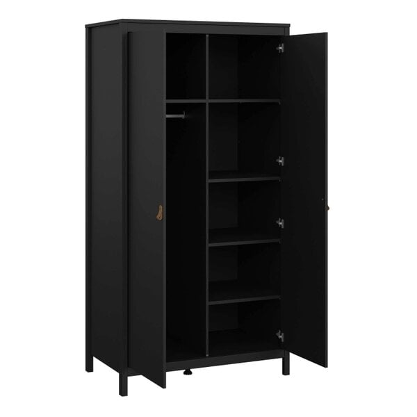 Wyld Haus Wildberry Black Matt Wooden Wardrobe 2 Doors Leather Handles