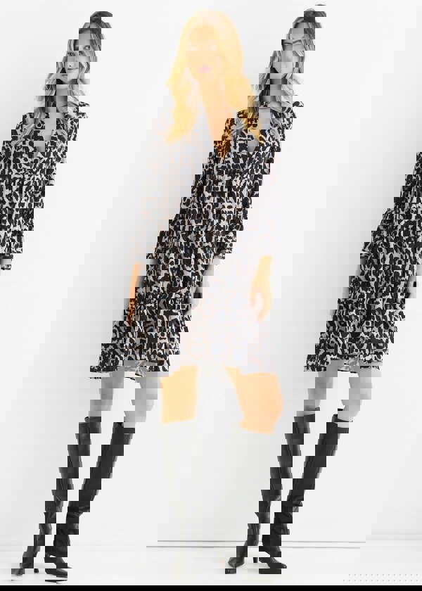 Gini London Grey Animal Print Skater Mini Dress