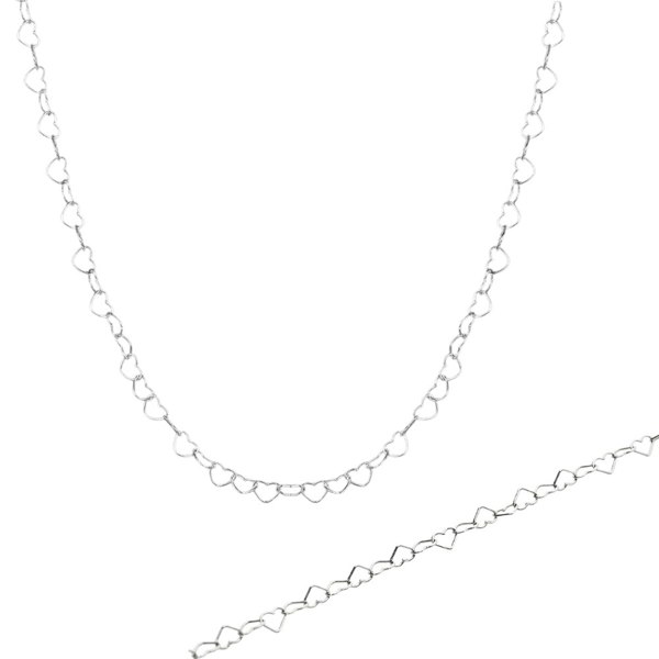 Spero London Love Heart Sterling Silver Chain Bracelet and Necklace Set