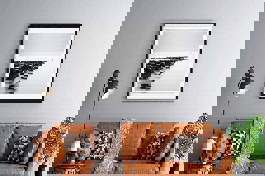 minimalist black and white coastal artwork