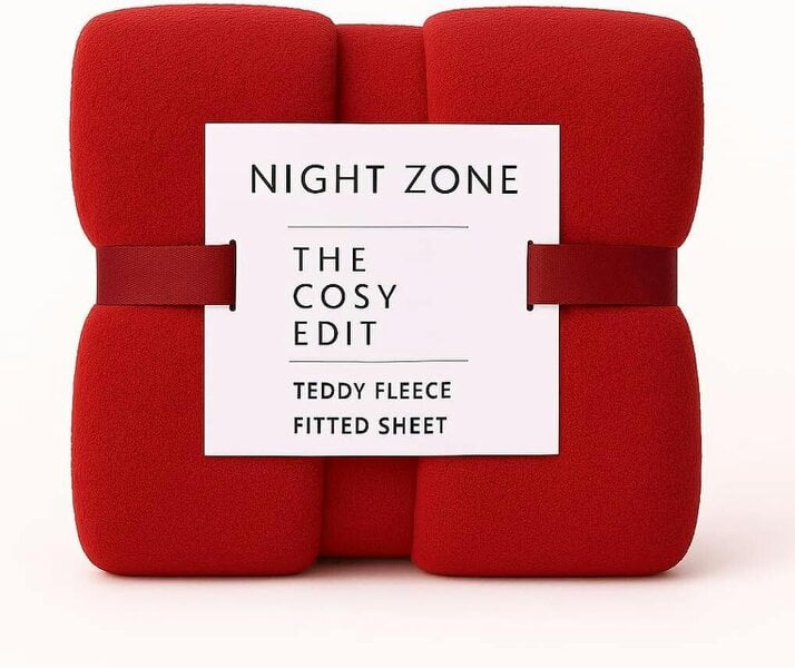 Night Zone Teddy Fleece Fitted Sheet 30cm Deep – Extra Deep Warm Teddy Bear Bedding - Red