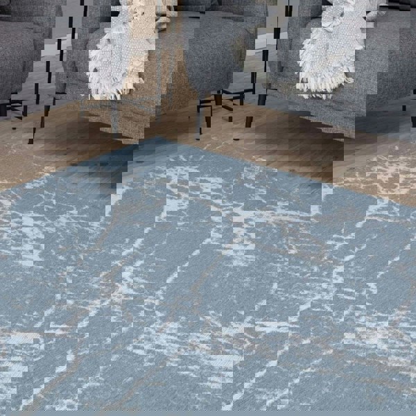 Machine Washable Flatweave Rug Abstract Blue