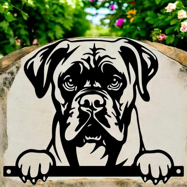 EDH Door Hardware Metal Boxer Peeking Dog Silhouette – 26cm x 32cm | Durable Outdoor & Indoor Wall Art for Garden, Fence, or Home Décor