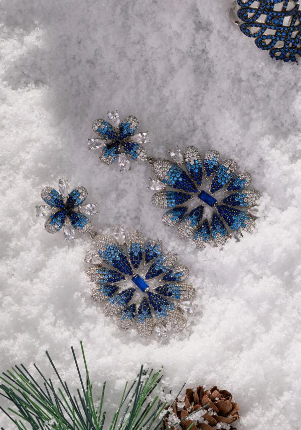 Latelita Babylon Ice Blue Gradient Flower Drop Earrings Silver