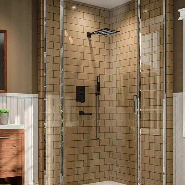 Sliver/Black Chrome Plated Square Concealed Showerhead and Handshower Mixer Set Shower Systems Living and Home