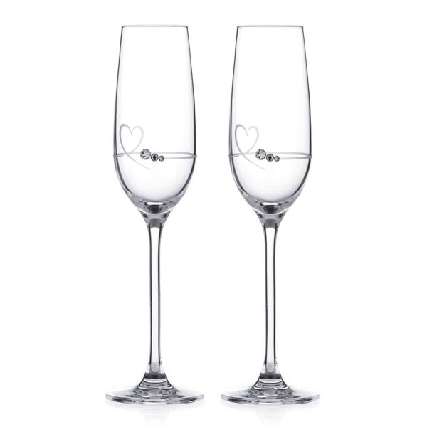 Diamante Petit Heart Champagne Flutes - Set of 2