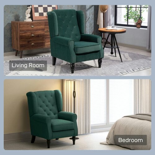 Wyld Haus Dona Green Retro Wingback Accent Armchair With Diamond Button Tufted Upholstery