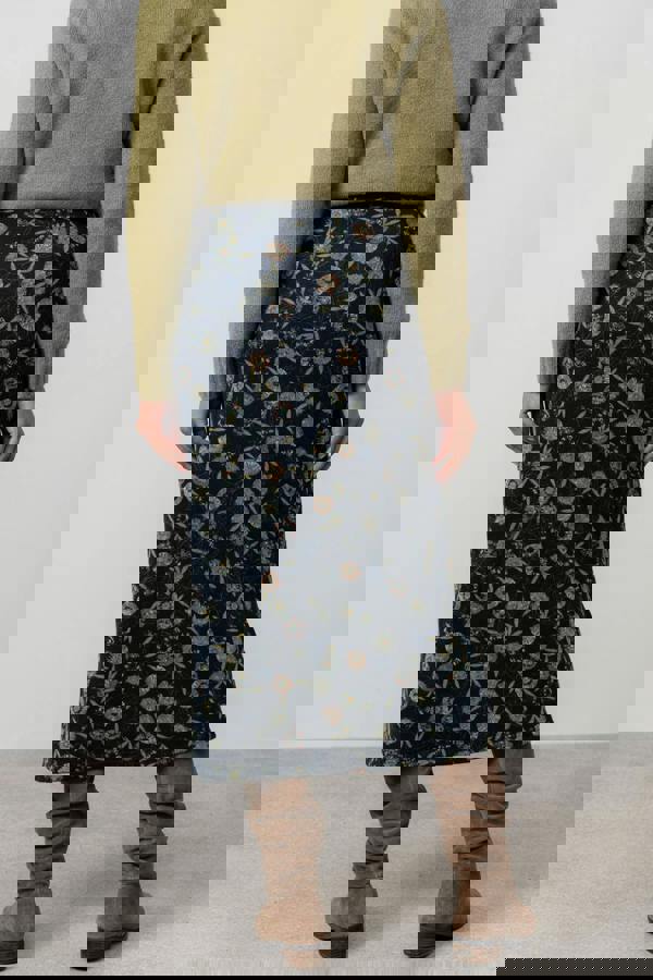 Lily & Me Melissa Printed Knit Midi Skirt Navy