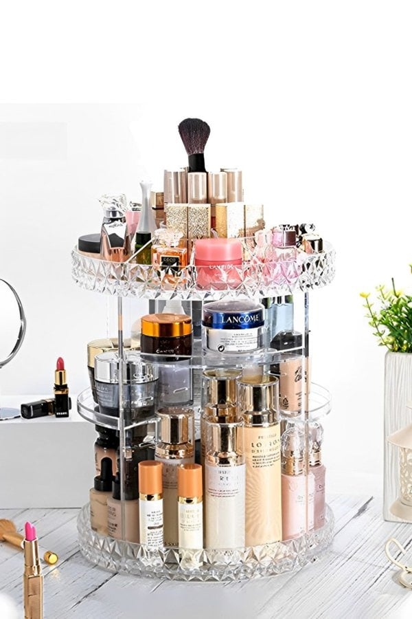 Living and Home 360 Roating Cosmetic Organizer Transparent Acrylic Rotating Multifunctional Makeup Organizer