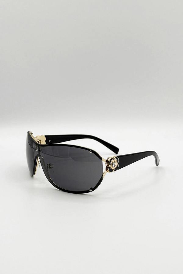 Vintage Rose Wrap Around Sunglasses In Black - svnx