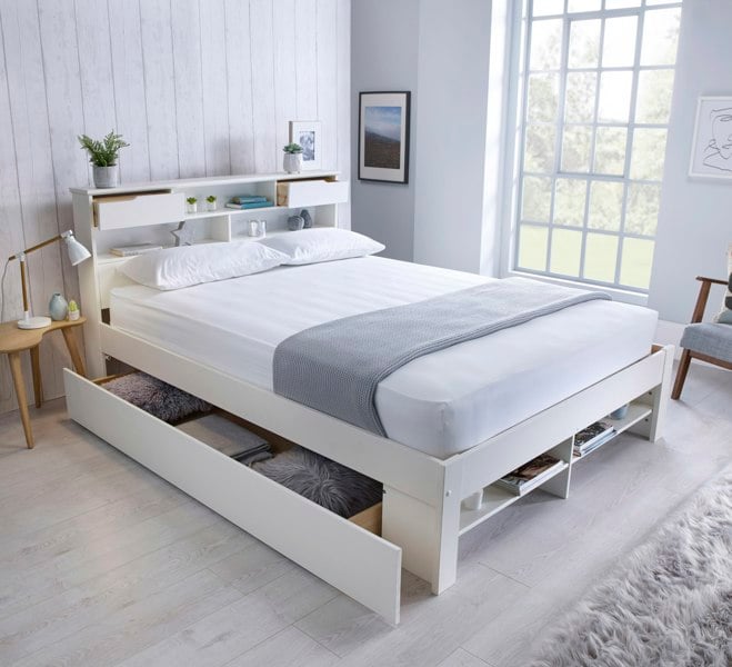 Bedmaster Fabio White Wooden Storage Bed