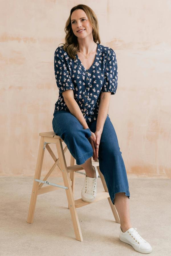 Lily & Me Meadow Blossom Organic Cotton Jersey Blouse Navy