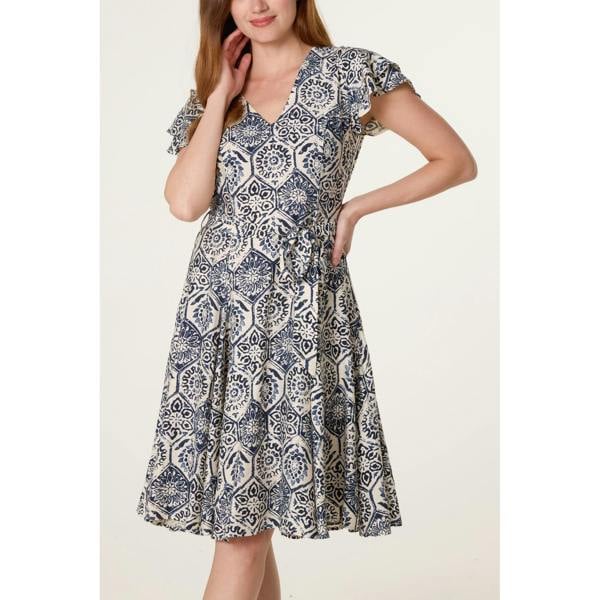 Blue Vanilla V Neck Godet Dress