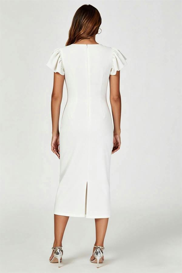 FS Collection Volume Sleeve Bodycon Midi Dress In White