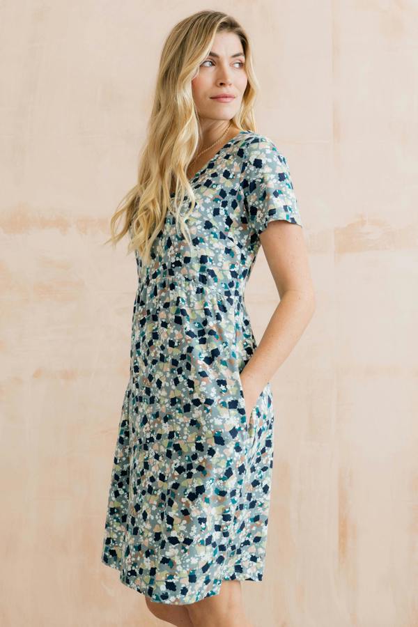 Lily & Me Festival Printed Organic Cotton Jersey Dress Ocean