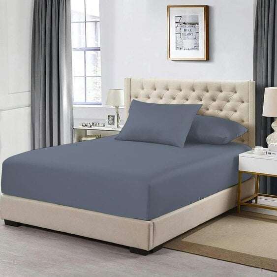 Night Zone 200 Thread Count Egyptian Cotton Fitted Sheet 30cm Deep – Soft Breathable Bed Sheet - Grey