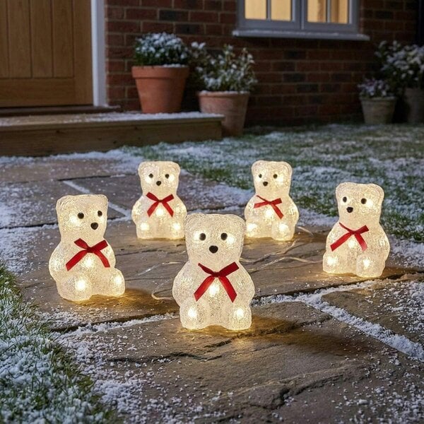 Garden Greatness Illuminated Set of 5 Ice Polar Bear Ornaments