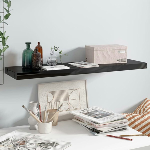 Berkfield Floating Wall Shelf High Gloss Black 90x23.5x3.8 cm MDF