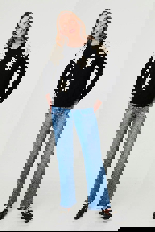 Black | Floral Embroidered Relaxed Knit Jumper