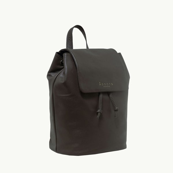 Assots London 'GRACE' Mokka Brown Full Grain Leather Flap-over Backpack