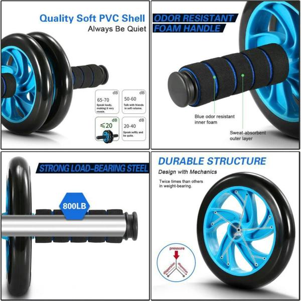ENER-J 5 in 1 Home Training Ab Roller Wheel Kit Equipment, Fitness Invention Ab Roller Wheel Kit with Push-Up Bar Jump Rope, With Knee Pad