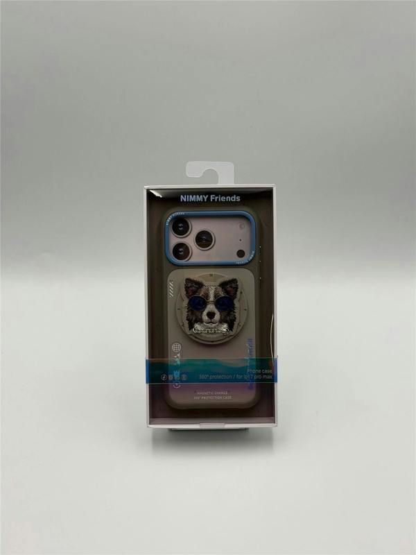 Nimmy Friends Nimmy Glasses Cool Dog Face Case with MagSafe Detachable Grip Stand for iPhone 17 Pro Max 6.9" Grey Blue - N-YJKM-CXZJ-IP17-PRO-MAX-028