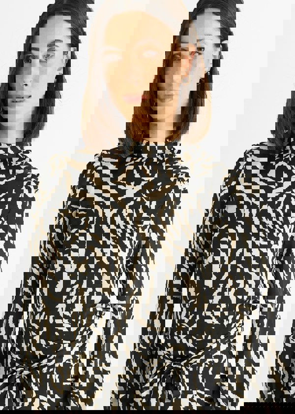 Gini London Black Animal High Neck Satin Midi Dress