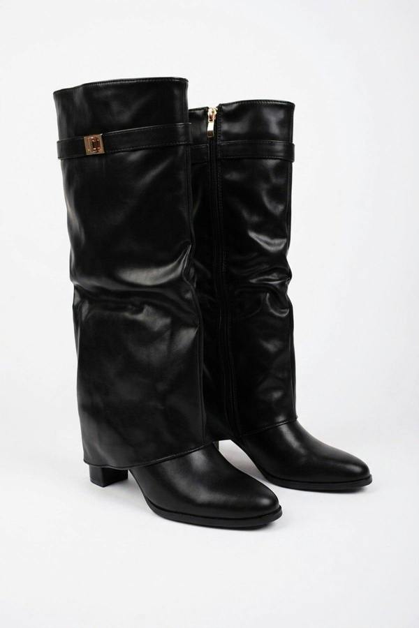 Cordelia Slouchy Wedge Knee High Boots - Black Pu