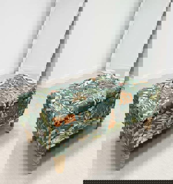 Handcrafted green floral velvet bench with storage compartment - ISTOOLS