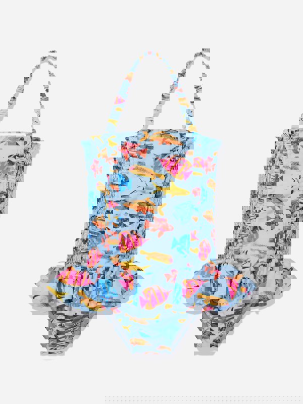 Rachel Riley Girls Tropical Fish Ruched Swimsuit in Multicolour